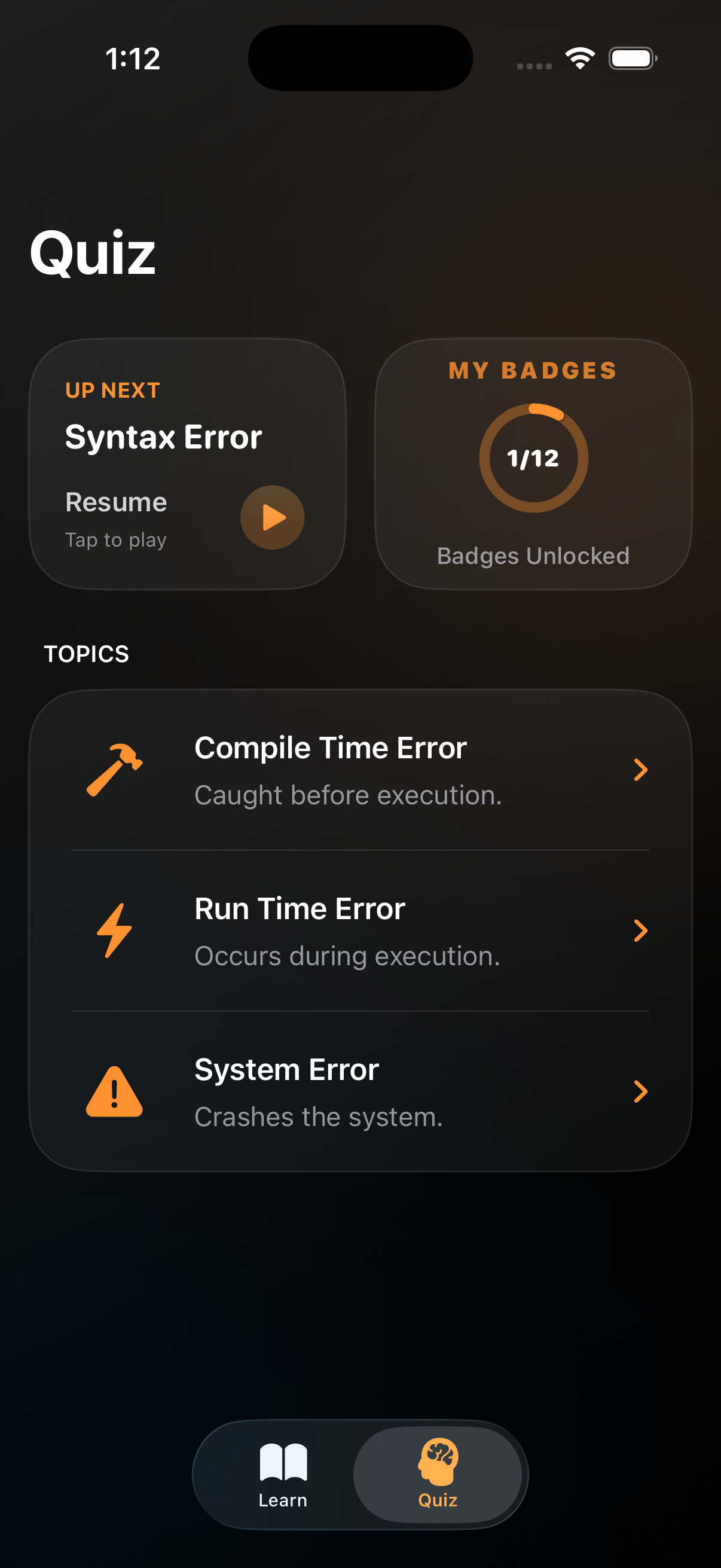 Quiz screen